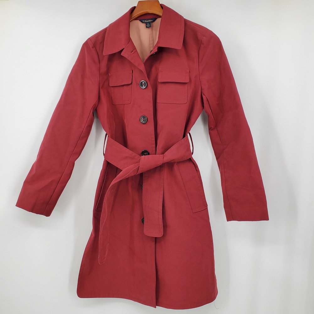 Brooks Brothers Womens Red Belted Trench Coat Jacket Size 6